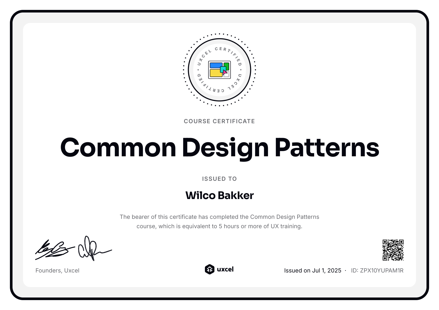 Wilco Bakker's certificate